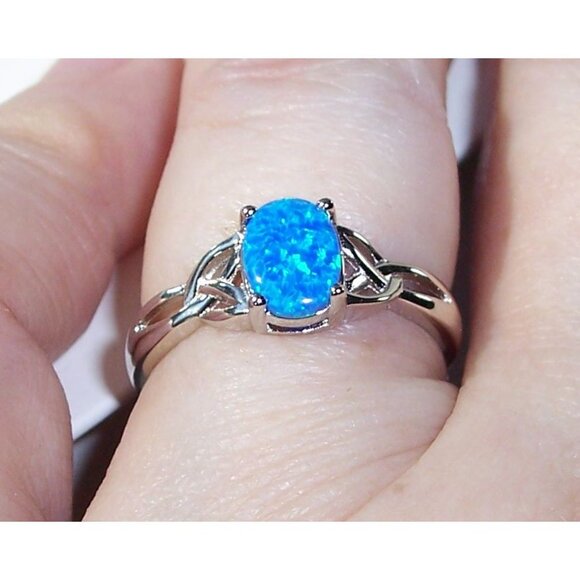 925 Sterling Silver Lab Created Blue Fire Opal - Picture 5 of 15